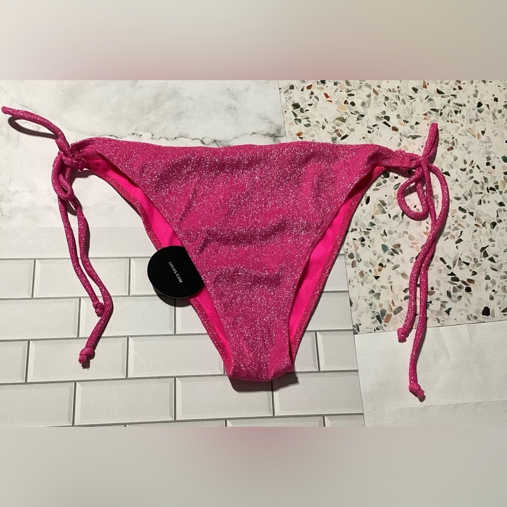 Lulus Sparkly Hot Pink Side Tie Bikini Bottoms Size XL